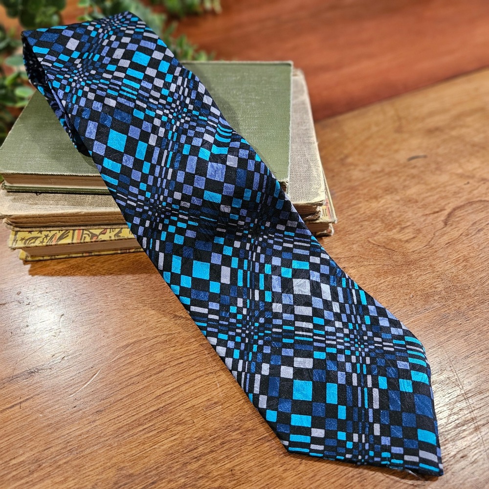 Vintage J Blades & Co 100% Silk‎ Tie Op Art Atomic Mod Checkerboard MCM Made USA